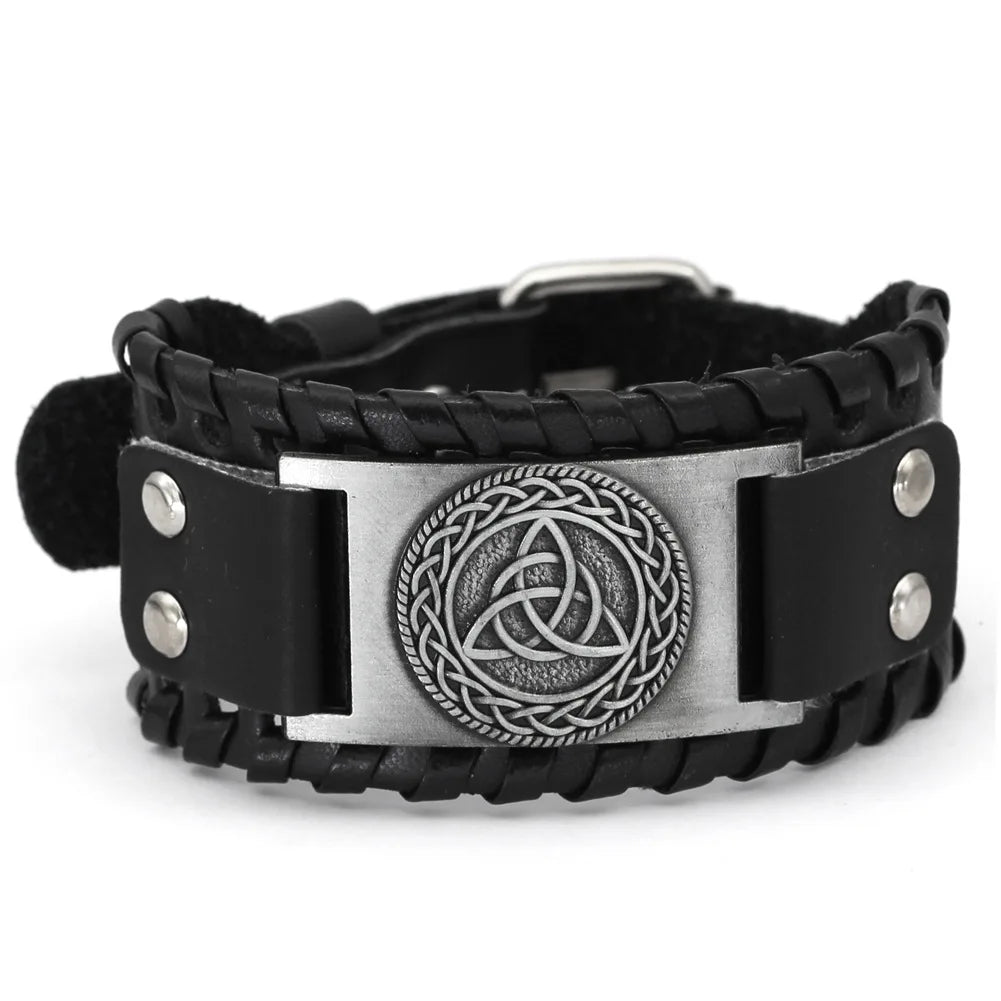 Bracelet Viking Homme – Cuir Tressé & Rune Nordique | Boussole & Dieu Oiseau