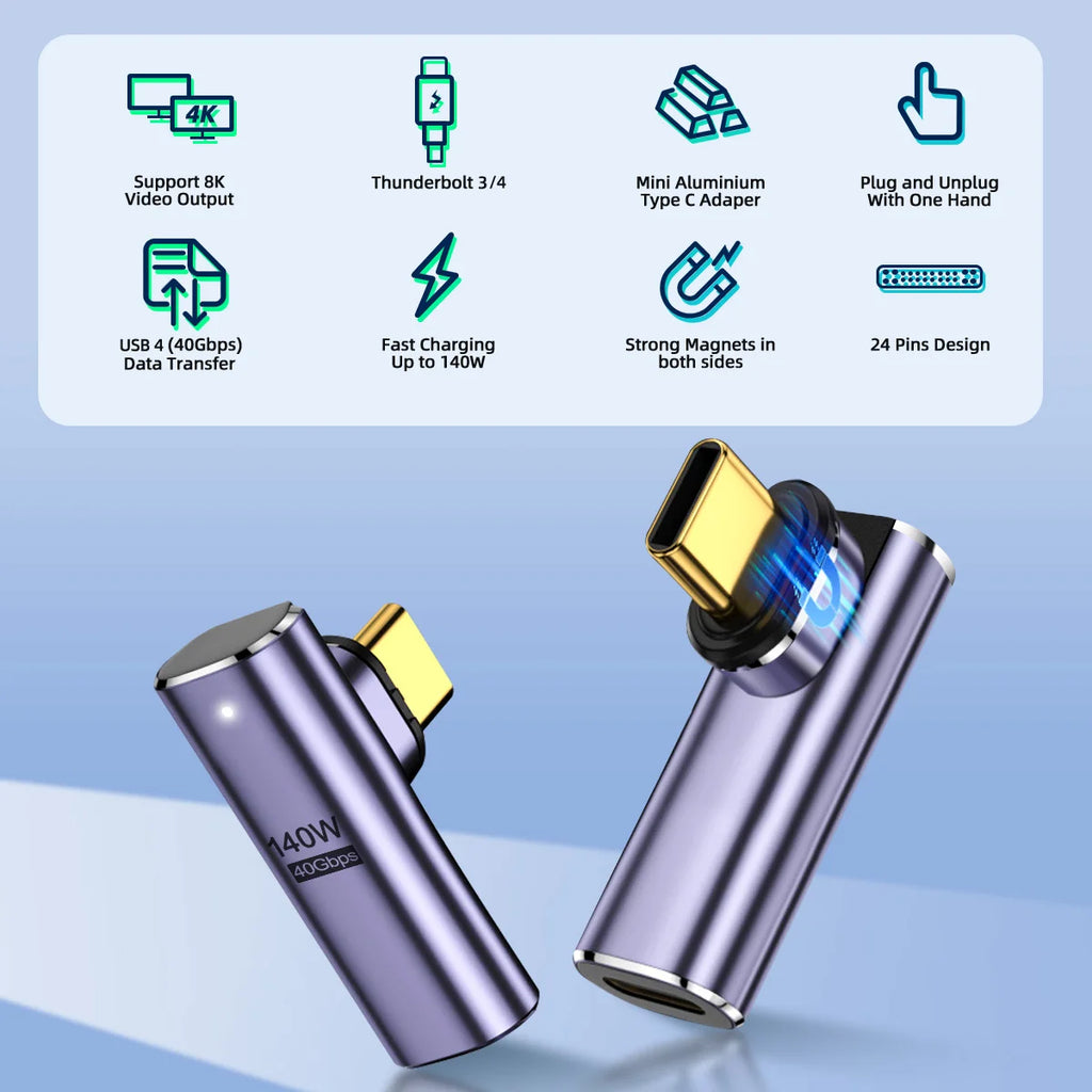 Adaptateur Magnétique USB-C USB4.0 / Thunderbolt 3 – 140W, 40Gbps, 8K