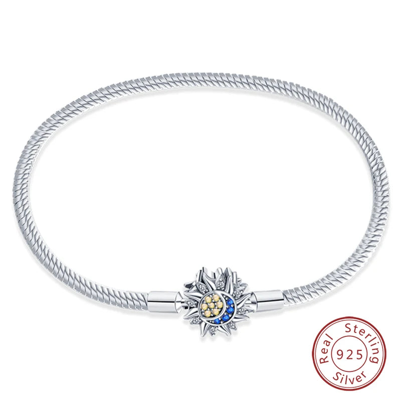 Bracelet en Argent 925 Original – Étoile, Lune & Trèfle Porte-Bonheur