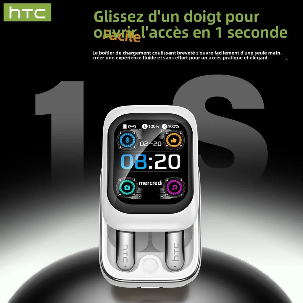 HTC NE48 – Écouteurs Bluetooth TWS AI – Traducteur Intelligent – Écran Ultra HD – Autonomie 48h