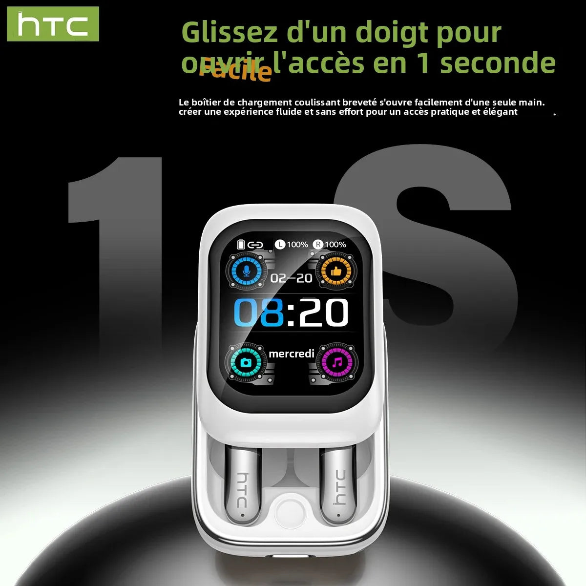 HTC NE48 – Écouteurs Bluetooth TWS AI – Traducteur Intelligent – Écran Ultra HD – Autonomie 48h