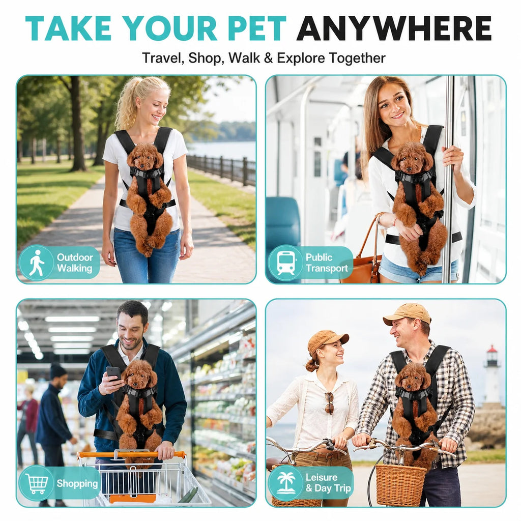 Sac de portage ventral pour chien — mains libres, mesh respirant