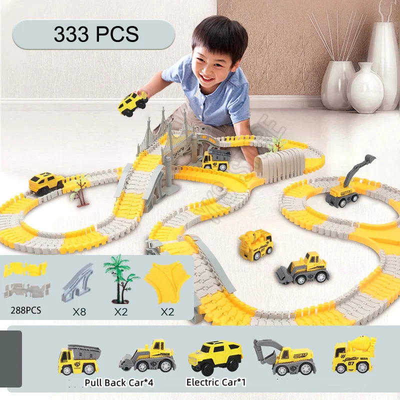 Ensemble Rails Magiques – Circuit Flexible et Courbé + Voiture Lumineuse (137 pcs / 221 pcs)