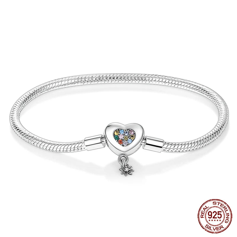 Bracelet en Argent 925 Original – Étoile, Lune & Trèfle Porte-Bonheur