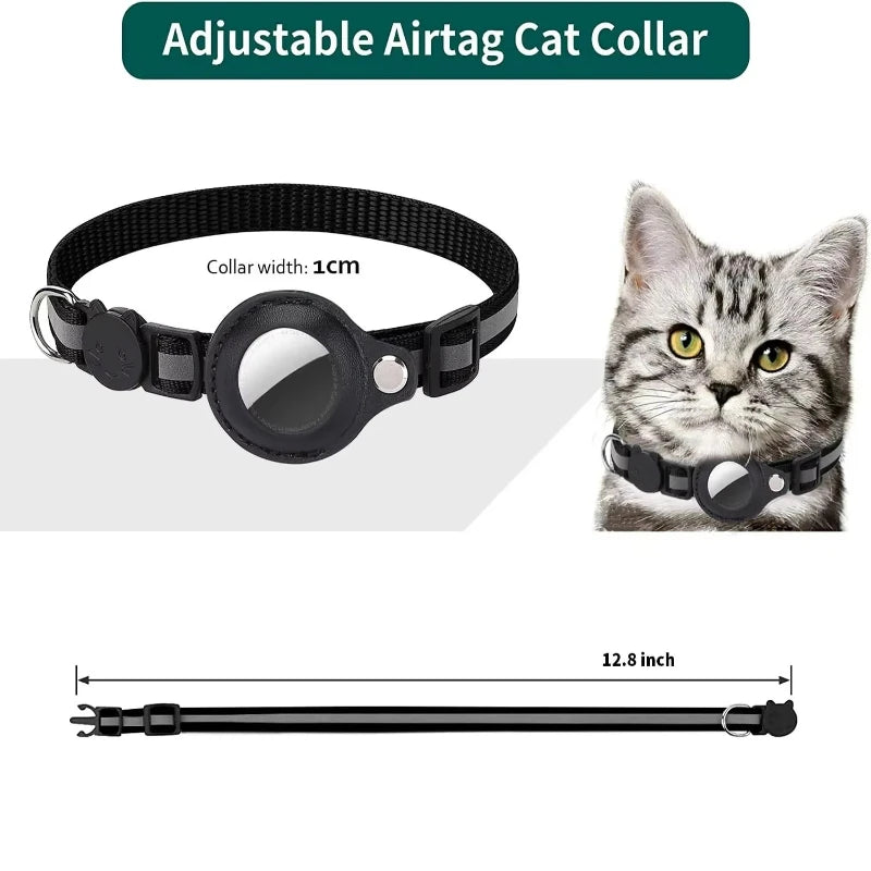 Collier chat support AirTag étanche avec grelot — réfléchissant