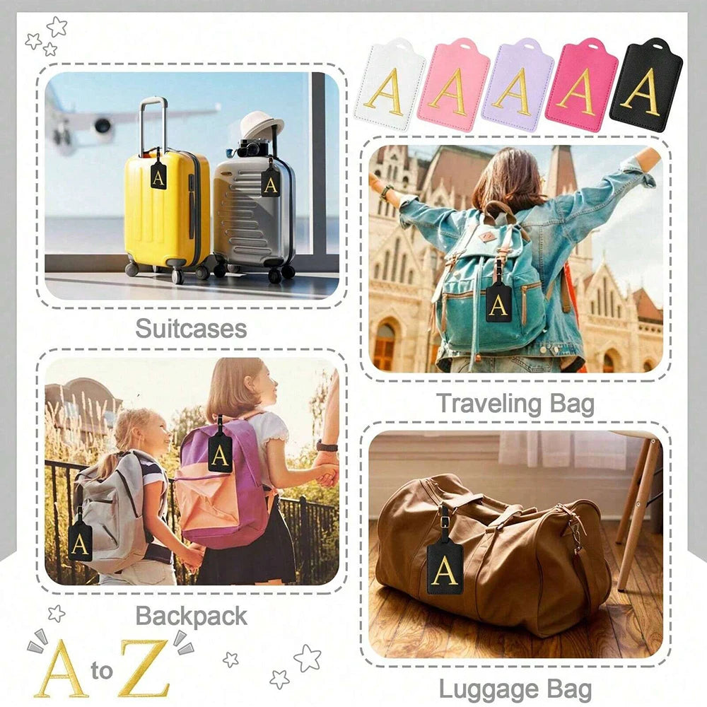 Étiquette de Bagage Personnalisée en Cuir PU – Lettre Initiale A–Z avec Protection Confidentialité