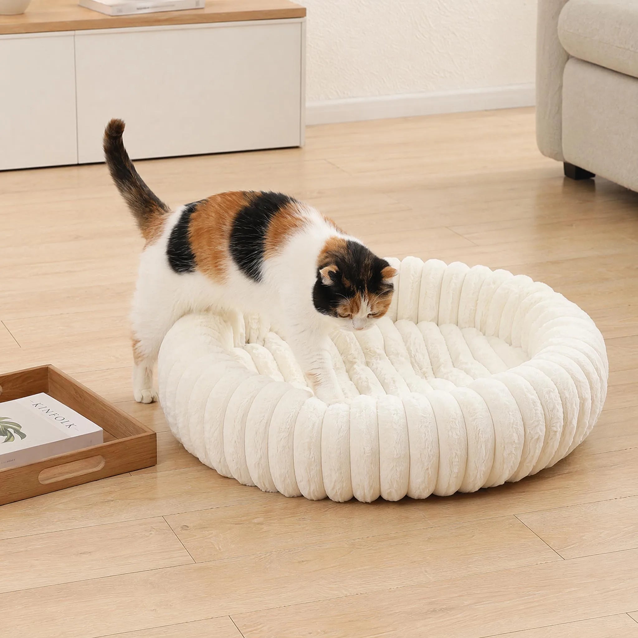 Panier rond apaisant ultra-doux pour chat et chien