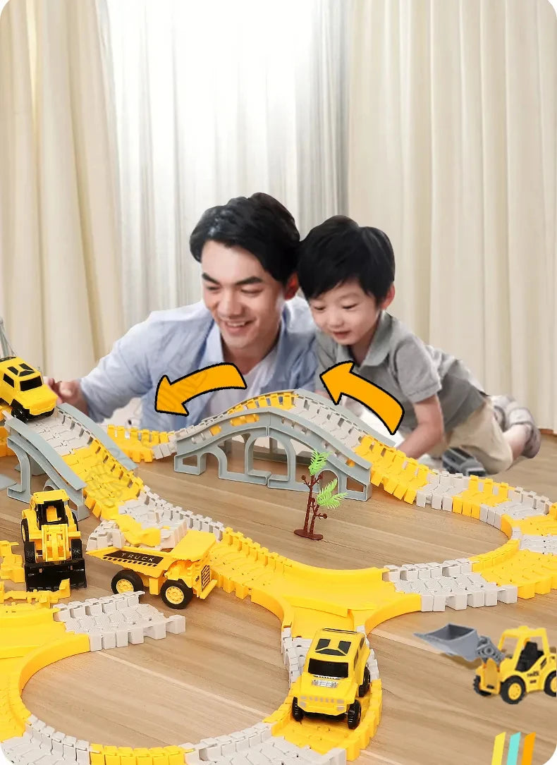 Ensemble Rails Magiques – Circuit Flexible et Courbé + Voiture Lumineuse (137 pcs / 221 pcs)