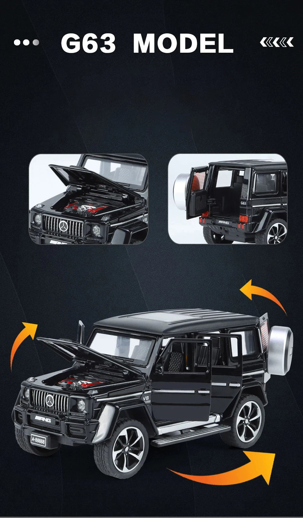 Mercedes-Benz G63 1:32 – Miniature Tout-Terrain Brabus Métal | Son & Lumière