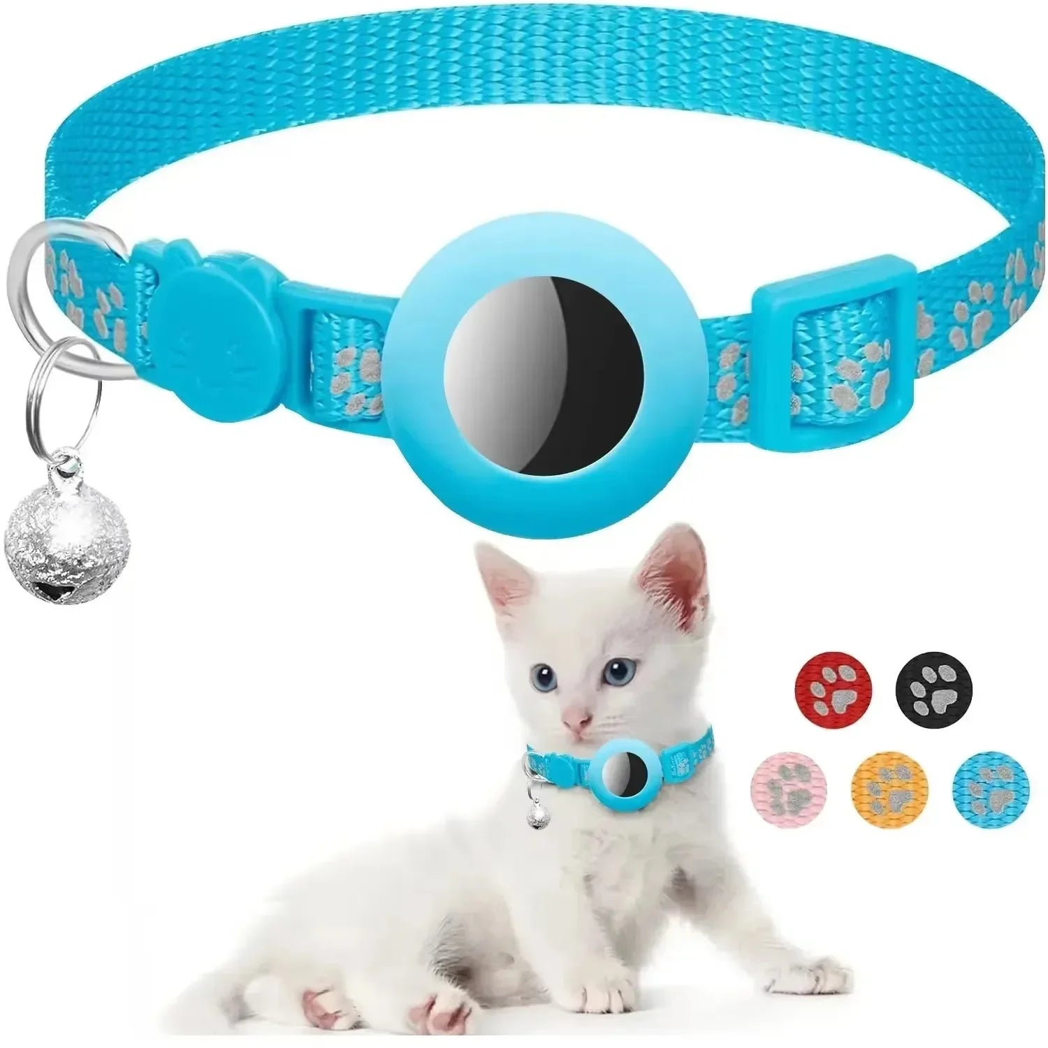 Collier de sécurité pour chat avec grelot — réfléchissant, support AirTag