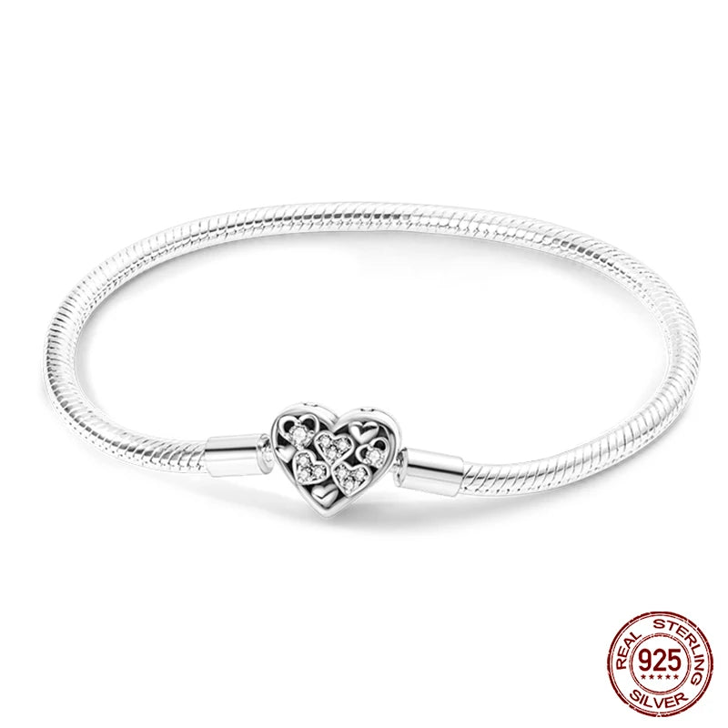 Bracelet en Argent 925 Original – Étoile, Lune & Trèfle Porte-Bonheur
