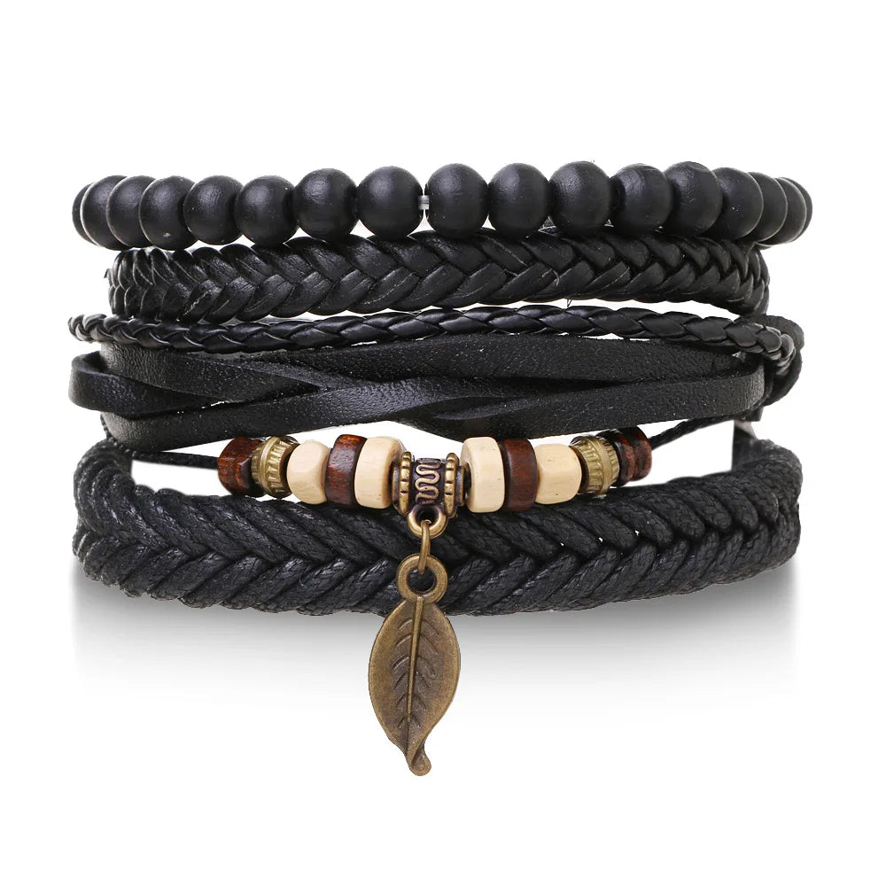 Bracelet Homme Luxe – Set de 4 Bracelets Tressés en Cuir (Style Ethnique Tribal)