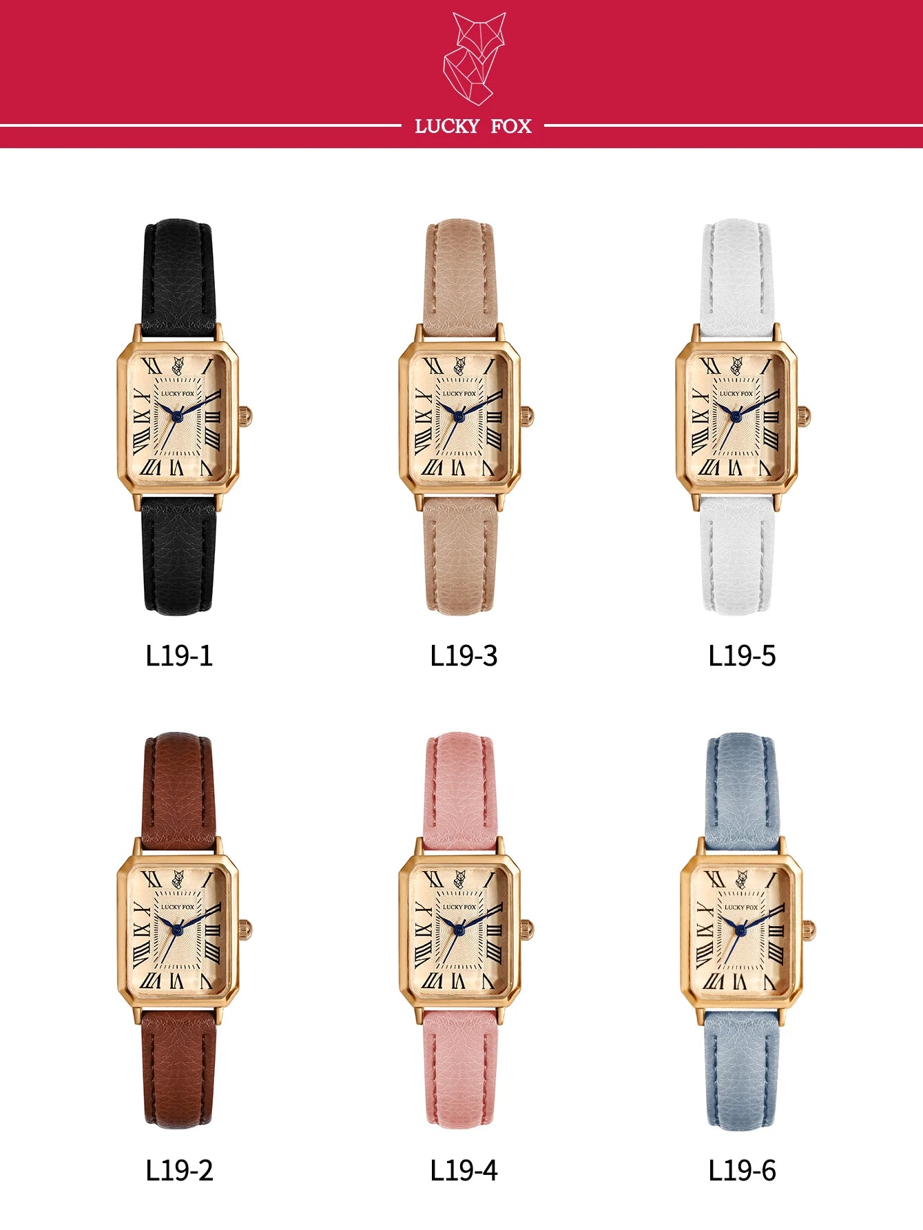 Montre Carrée Rétro Femme – Bracelet Cuir – LUCKYFOX L19