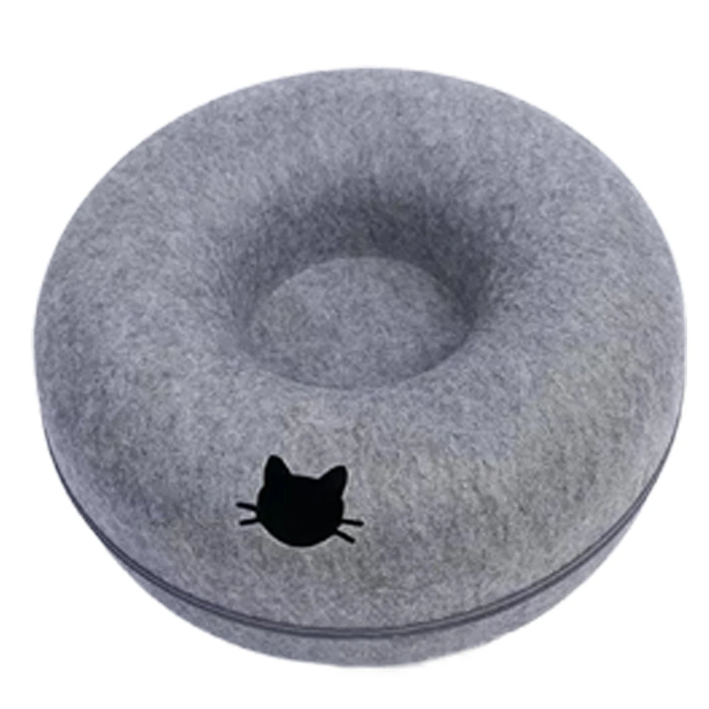 Lit en feutre 2-en-1 avec tunnel pour chat — cachette de jeu