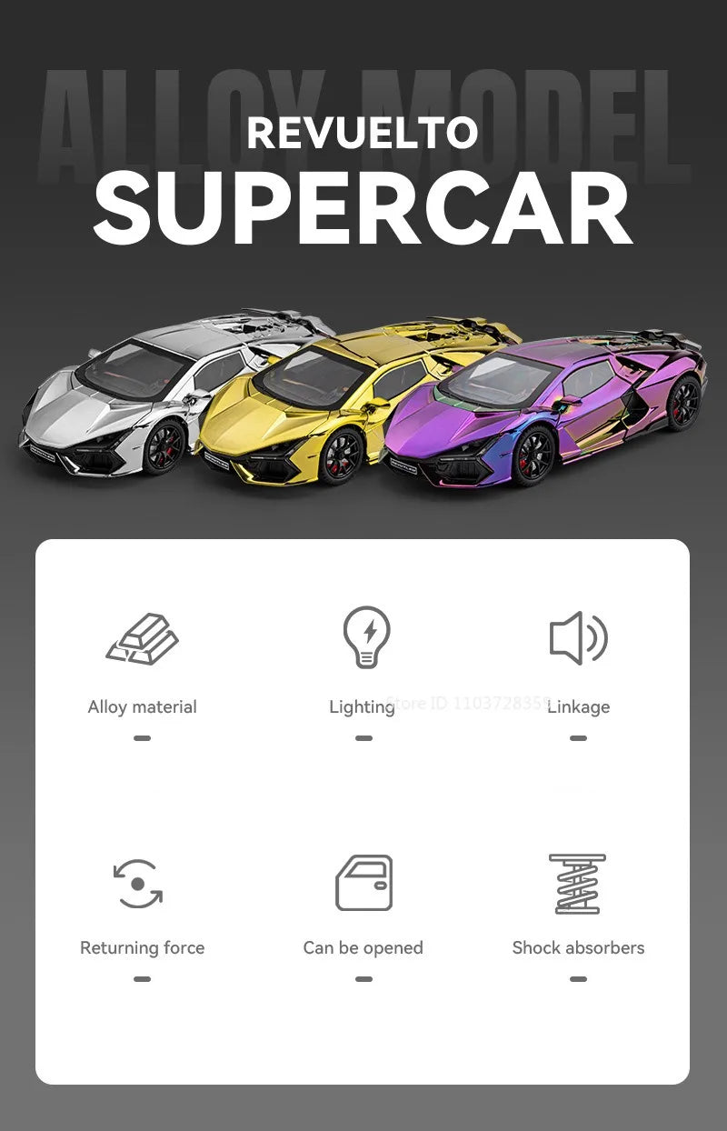 REVUELTO – Supercar Miniature 1:24 en Alliage | Son & Lumière | Portes Ouvrantes