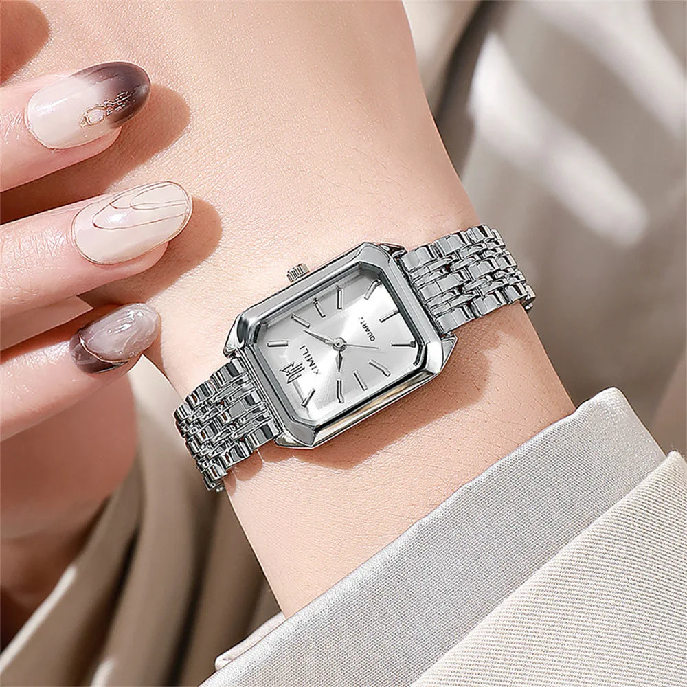 Montre Femme Luxe – Cadran Carré & Bracelet Acier Inoxydable