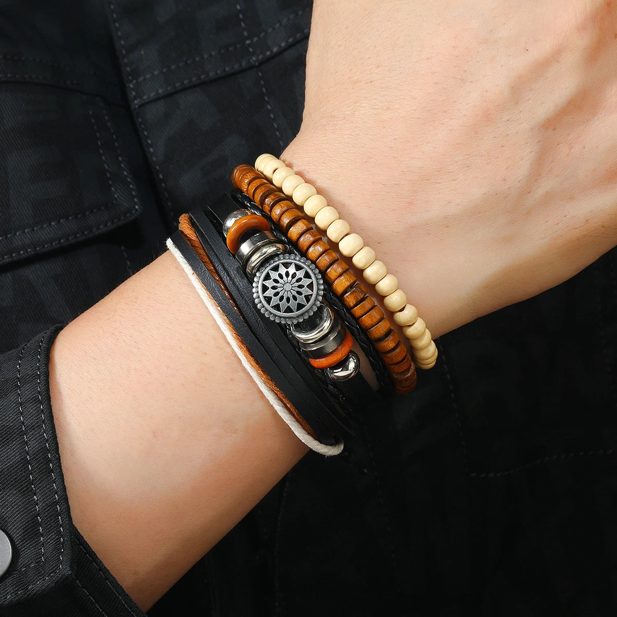 Bracelet Homme Luxe – Set de 4 Bracelets Tressés en Cuir (Style Ethnique Tribal)