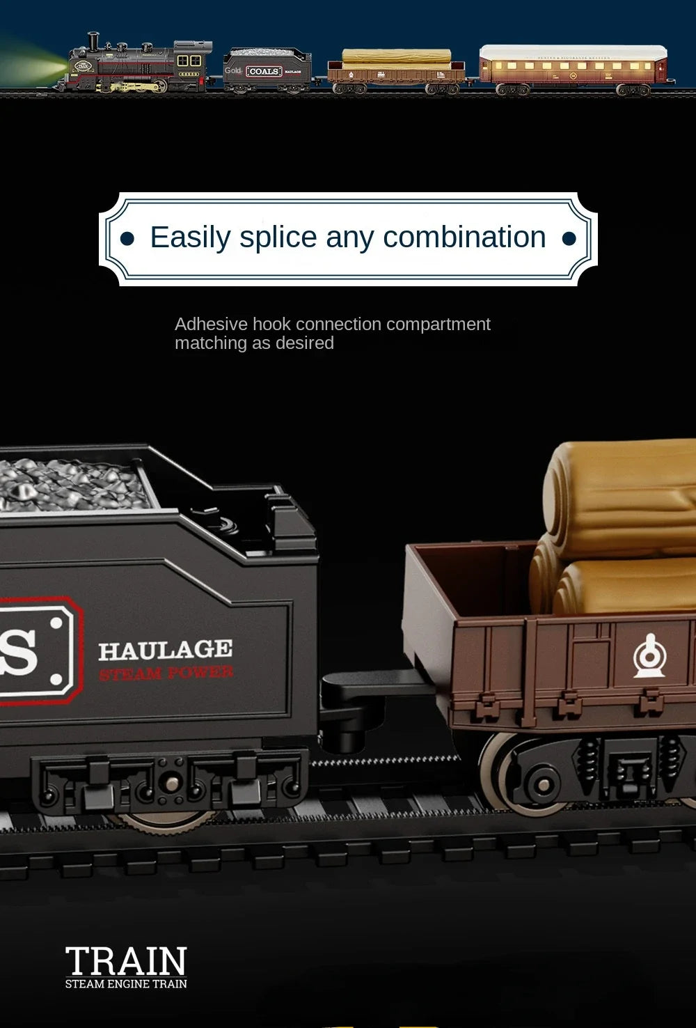 Train Électrique Rétro – Locomotive à Vapeur & Wagon Fret – Pistes Haute Vitesse (Plusieurs Sets)