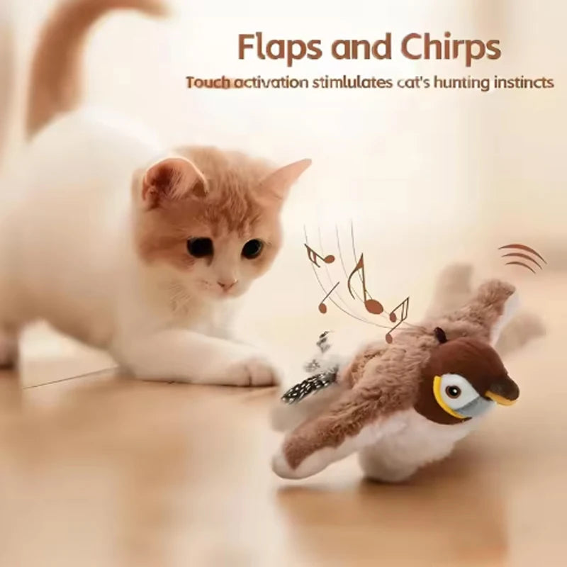 Oiseau simulé interactif rechargeable pour chat et chien — chant et battement d'ailes