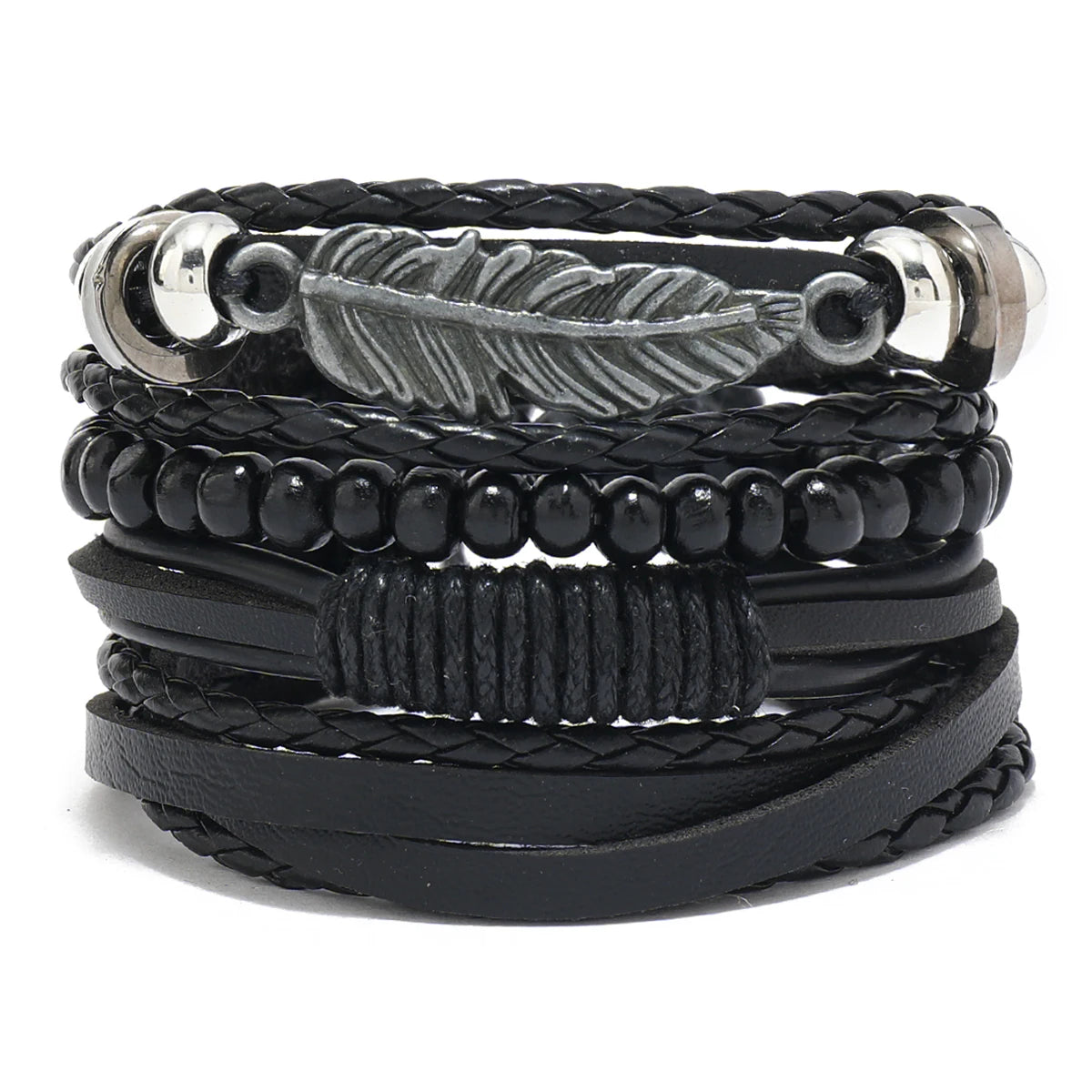 Bracelet Homme Luxe – Set de 4 Bracelets Tressés en Cuir (Style Ethnique Tribal)