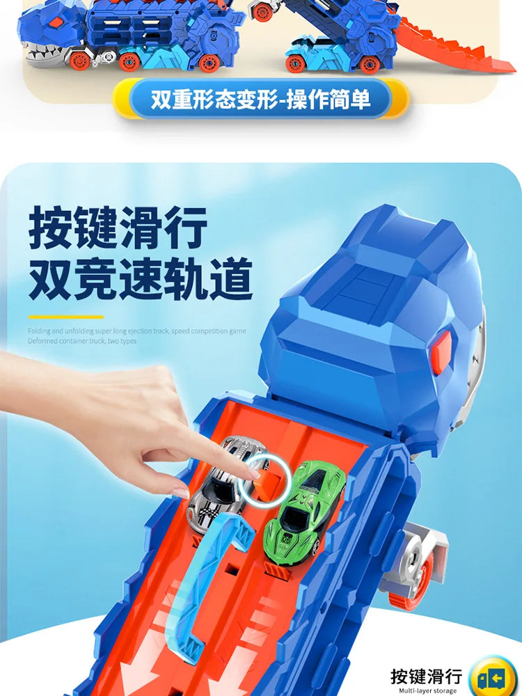 Camion Dinosaure avec Piste Pliable & Mini Voitures – Jouet Enfant 3+