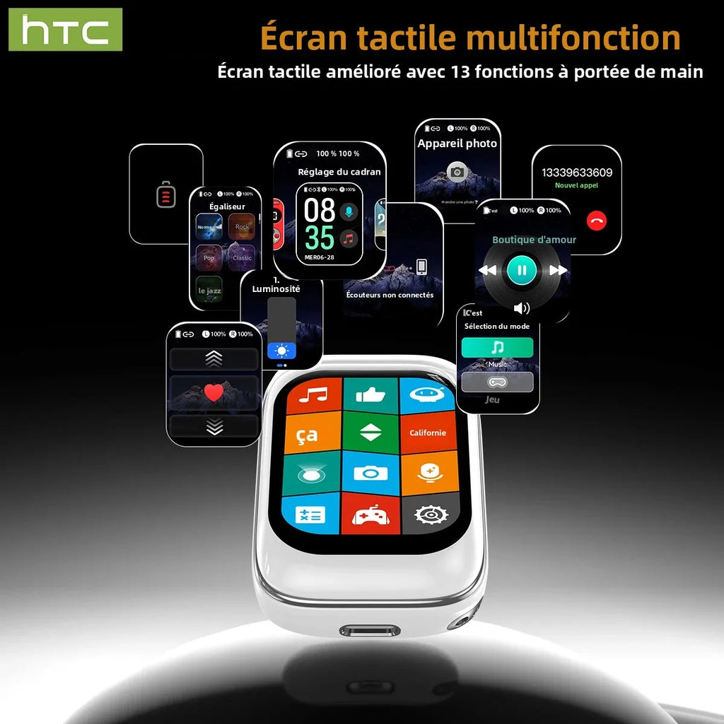 HTC NE48 – Écouteurs Bluetooth TWS AI – Traducteur Intelligent – Écran Ultra HD – Autonomie 48h