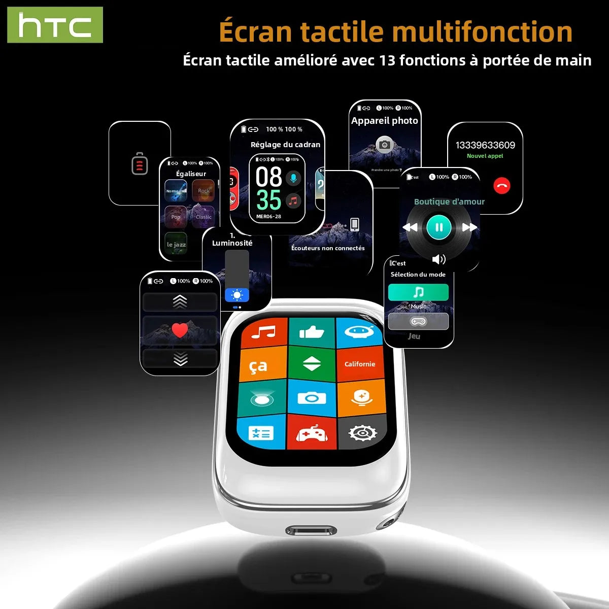 HTC NE48 – Écouteurs Bluetooth TWS AI – Traducteur Intelligent – Écran Ultra HD – Autonomie 48h