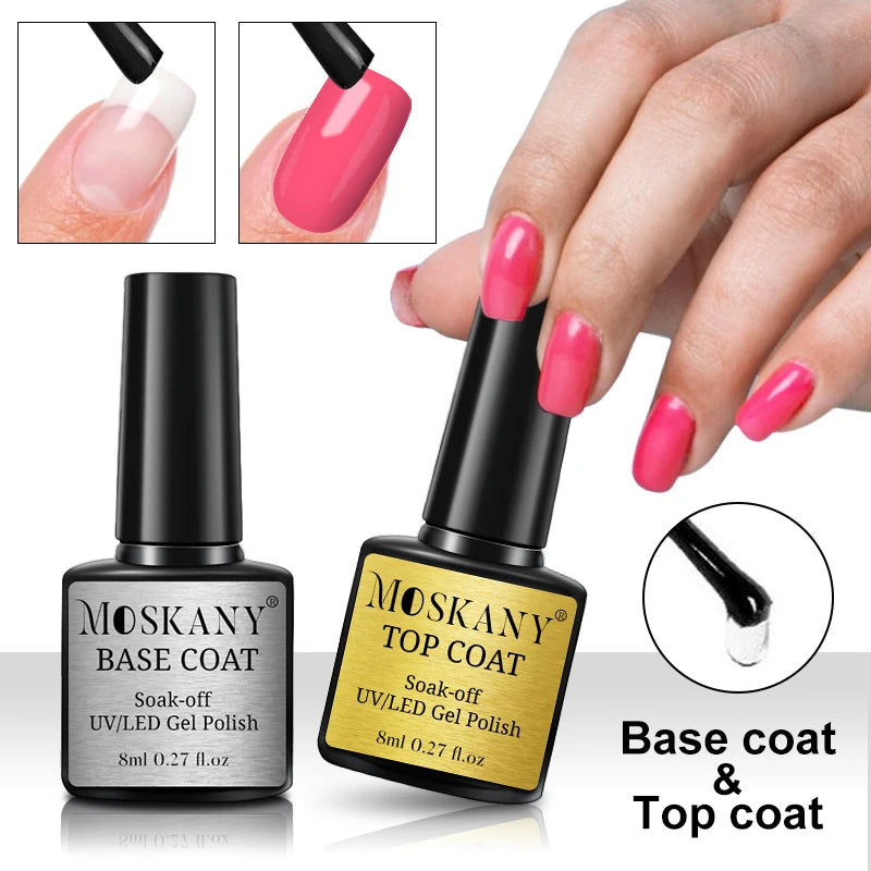 MOSKANY – Ensemble de Vernis à Ongles Acrylique Sans Acide (Base & Finition + Kit Nail Art)