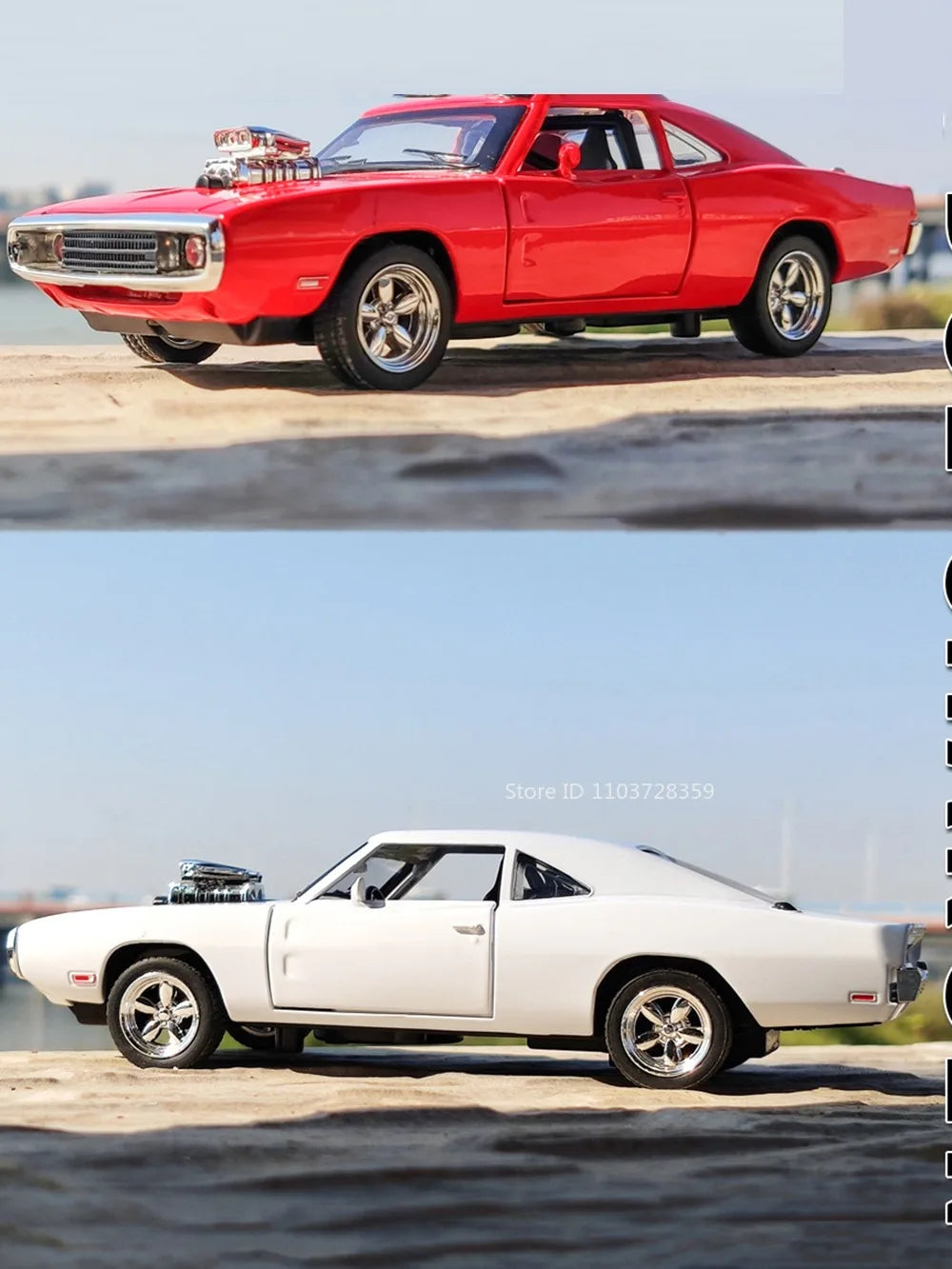 Eldorado Biarritz & Charger 1970 – Voitures Miniatures 1:32 en Alliage | Son & Lumière | Portes Ouvrantes