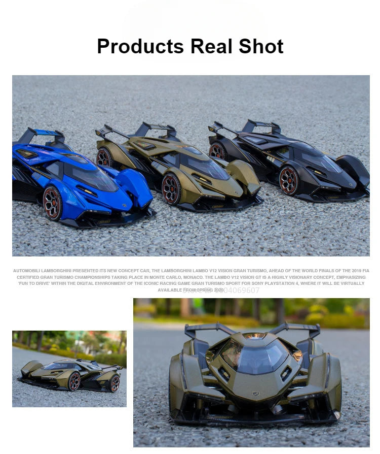 Supercar V12 GT – Modèle 1:22 en Alliage | Son & Lumière | Portes Rétractables