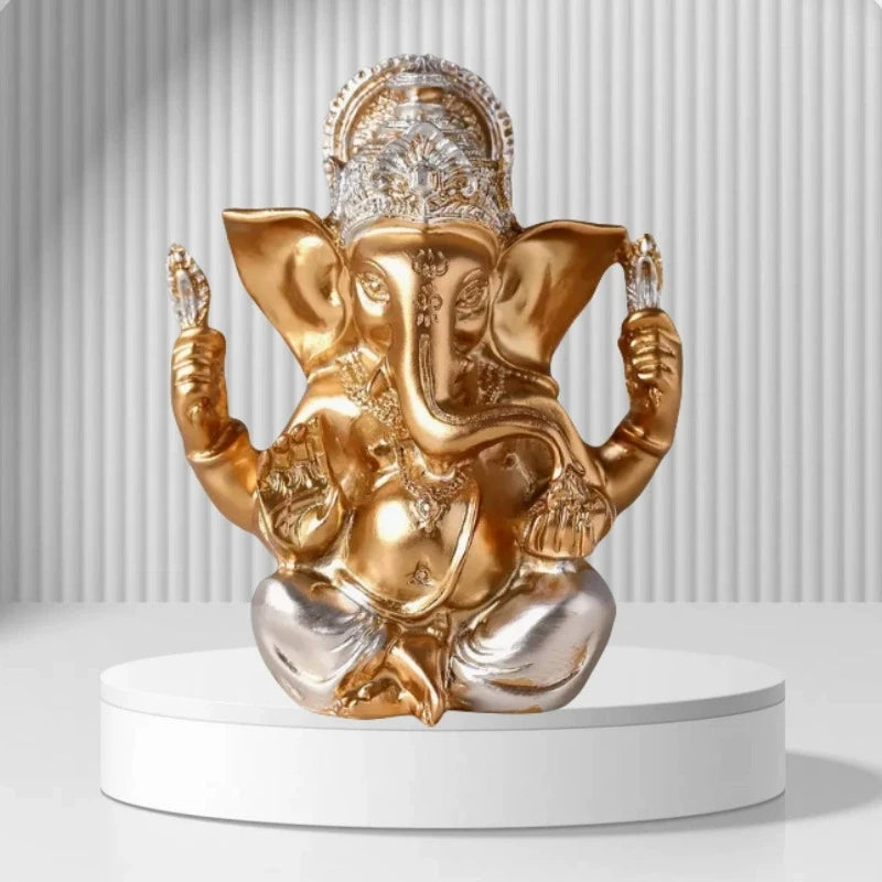 Statue Ganesha en Résine Dorée – Lotus Spirituel pour Maison & Bureau