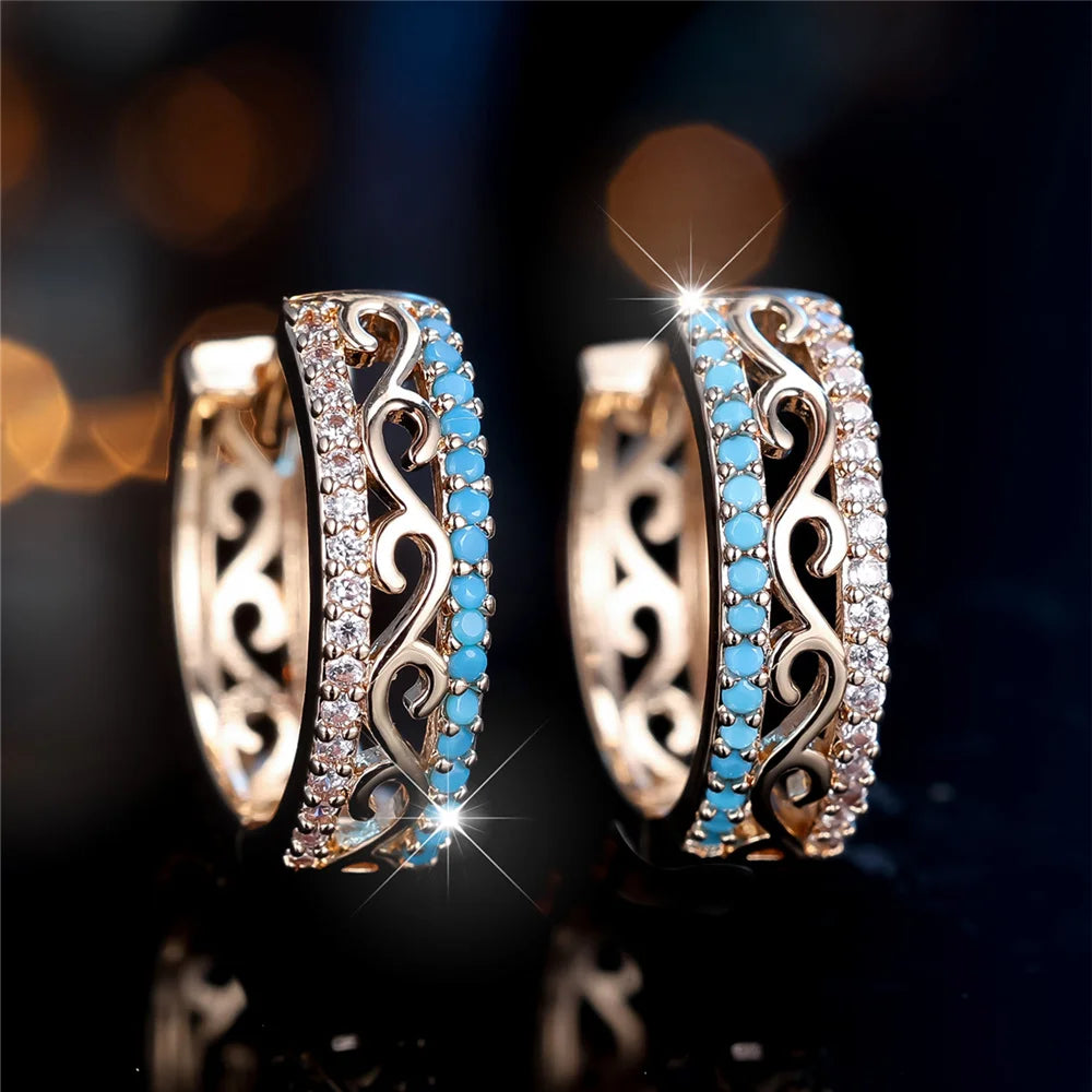 Boucles d’Oreilles Créoles Femme – Pierre Extron Vert & Blanc Doré