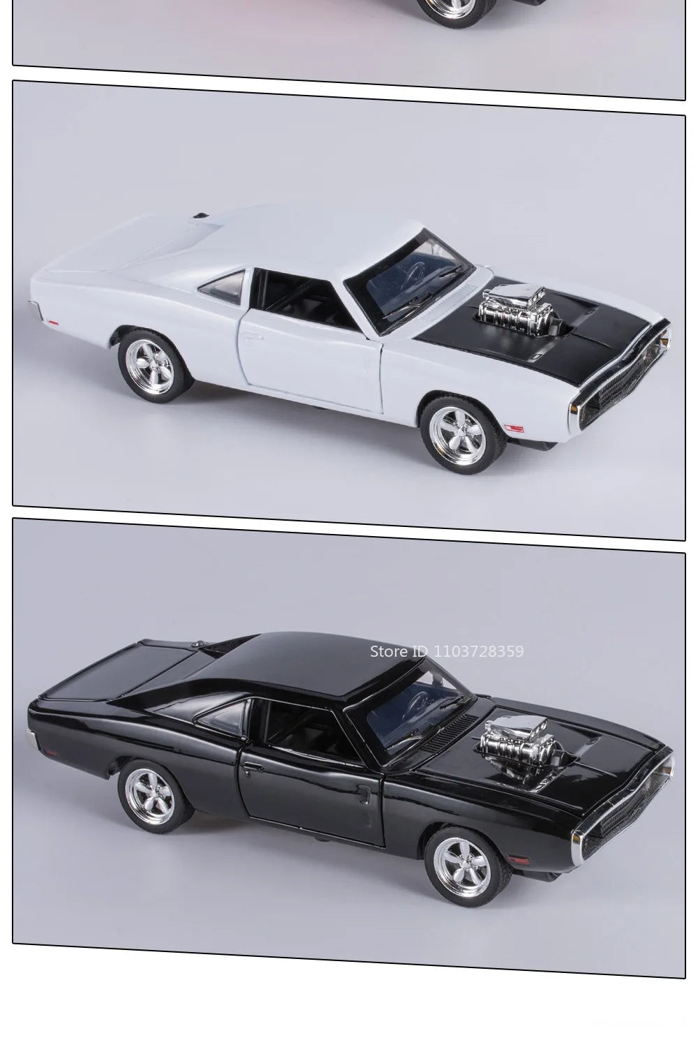 Eldorado Biarritz & Charger 1970 – Voitures Miniatures 1:32 en Alliage | Son & Lumière | Portes Ouvrantes