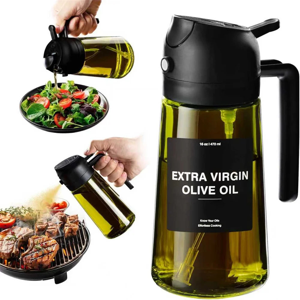 Pulvérisateur d’Huile 2 en 1 en Verre – Spray & Verseur 470 ml (Cuisine & Air Fryer)