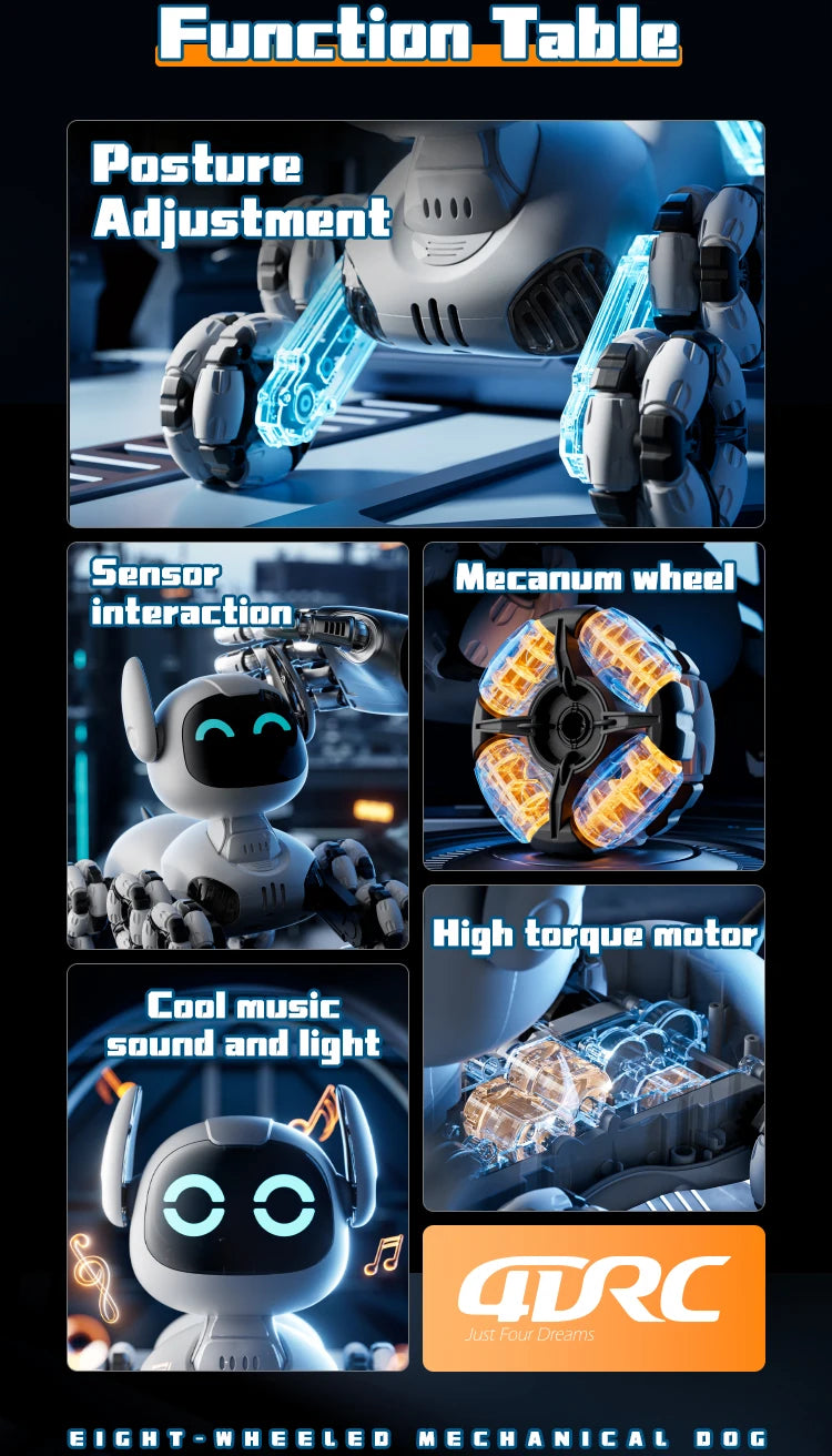 Robot Chien Cascadeur 8WD – Voiture RC Transformable avec Gestes & Lumières