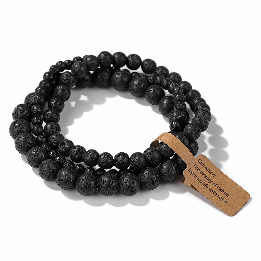 Ensemble de Bracelets en Pierres Naturelles – 3 Pièces – Perles 4 / 6 / 8 mm – Unisexe – Équilibre & Bien-Être