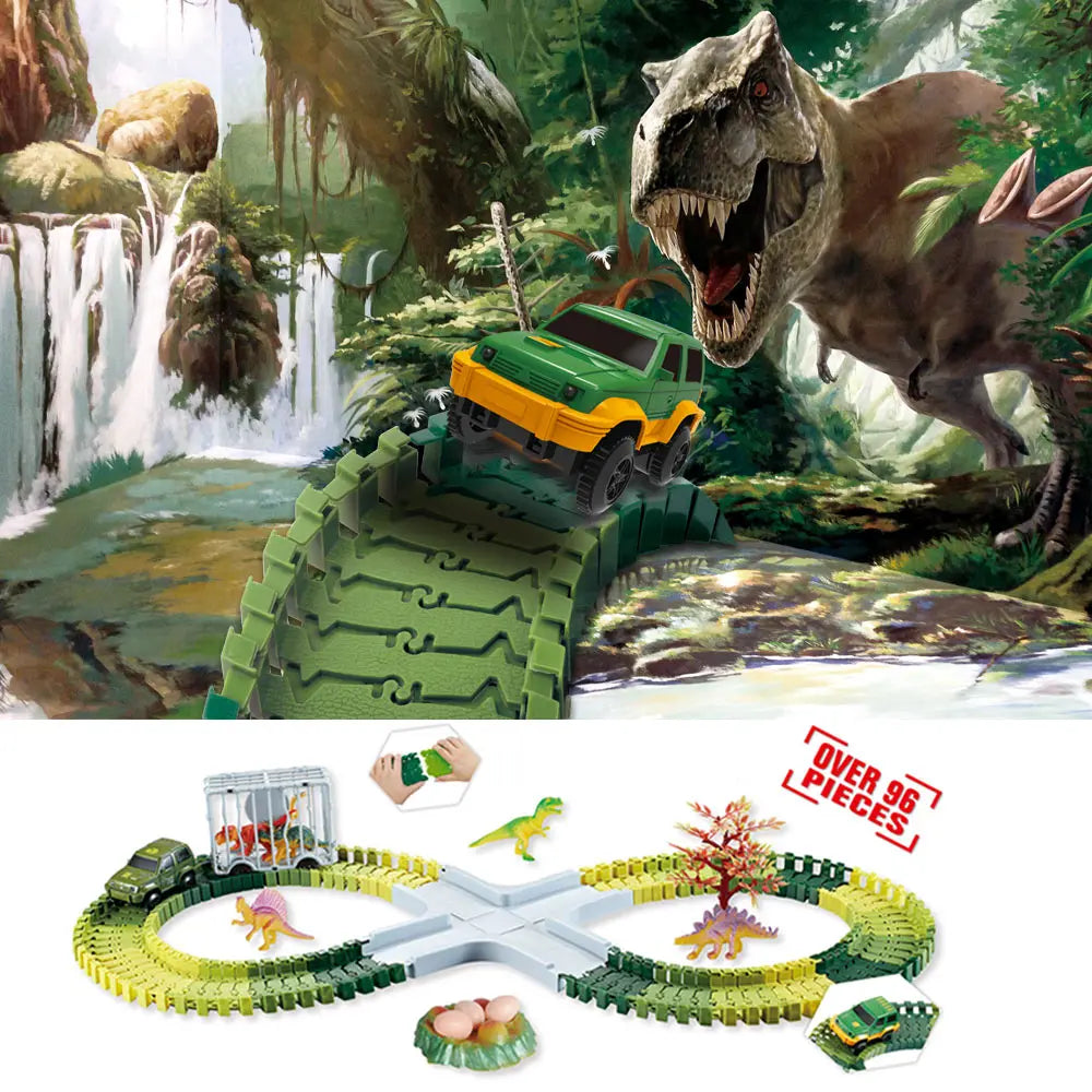 Piste de Course Dinosaure Flexible – Voiture Flash / Sans Lumière – Jouet Éducatif Enfants