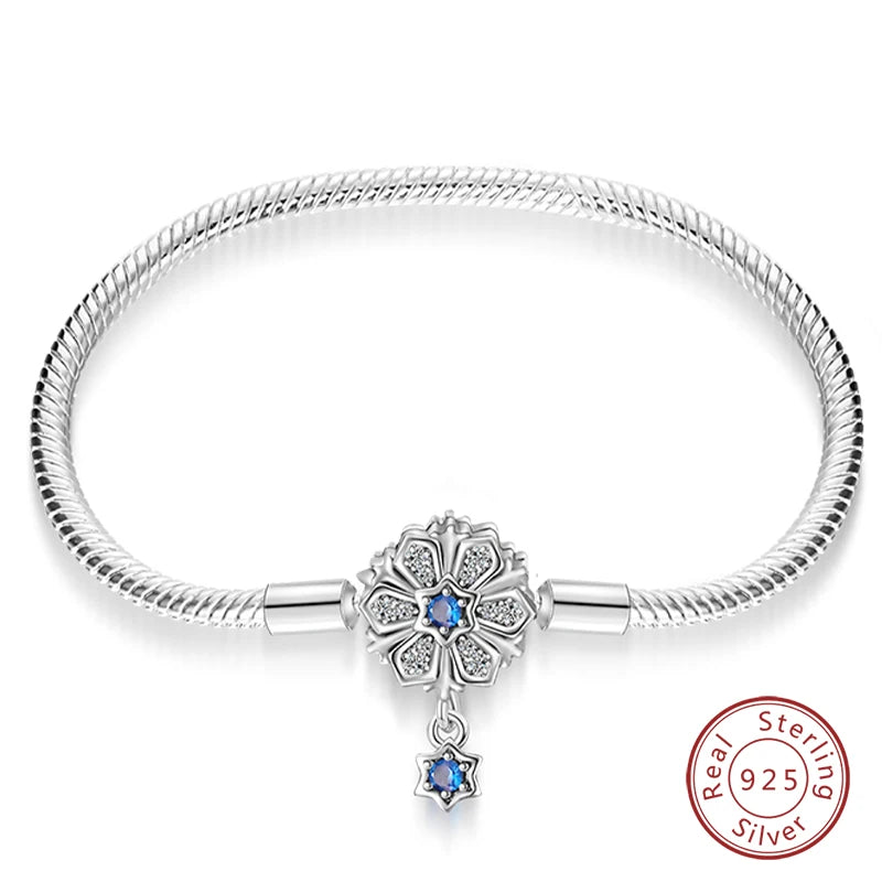 Bracelet en Argent 925 Original – Étoile, Lune & Trèfle Porte-Bonheur