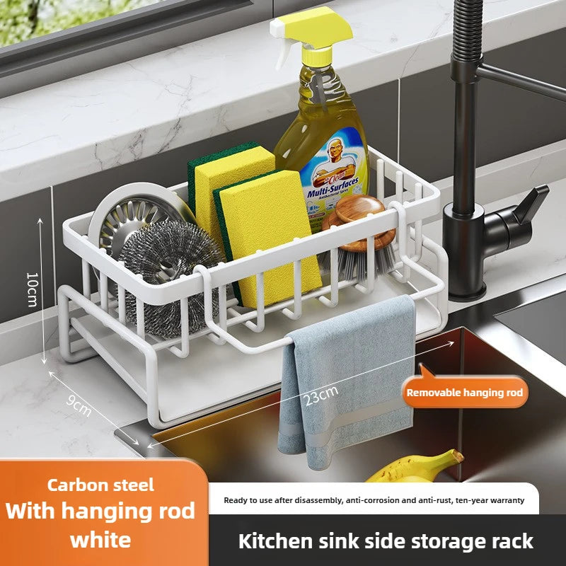 Étagère d’Évier en Acier Inoxydable – Support Torchons & Rangement Cuisine | Sans Perçage