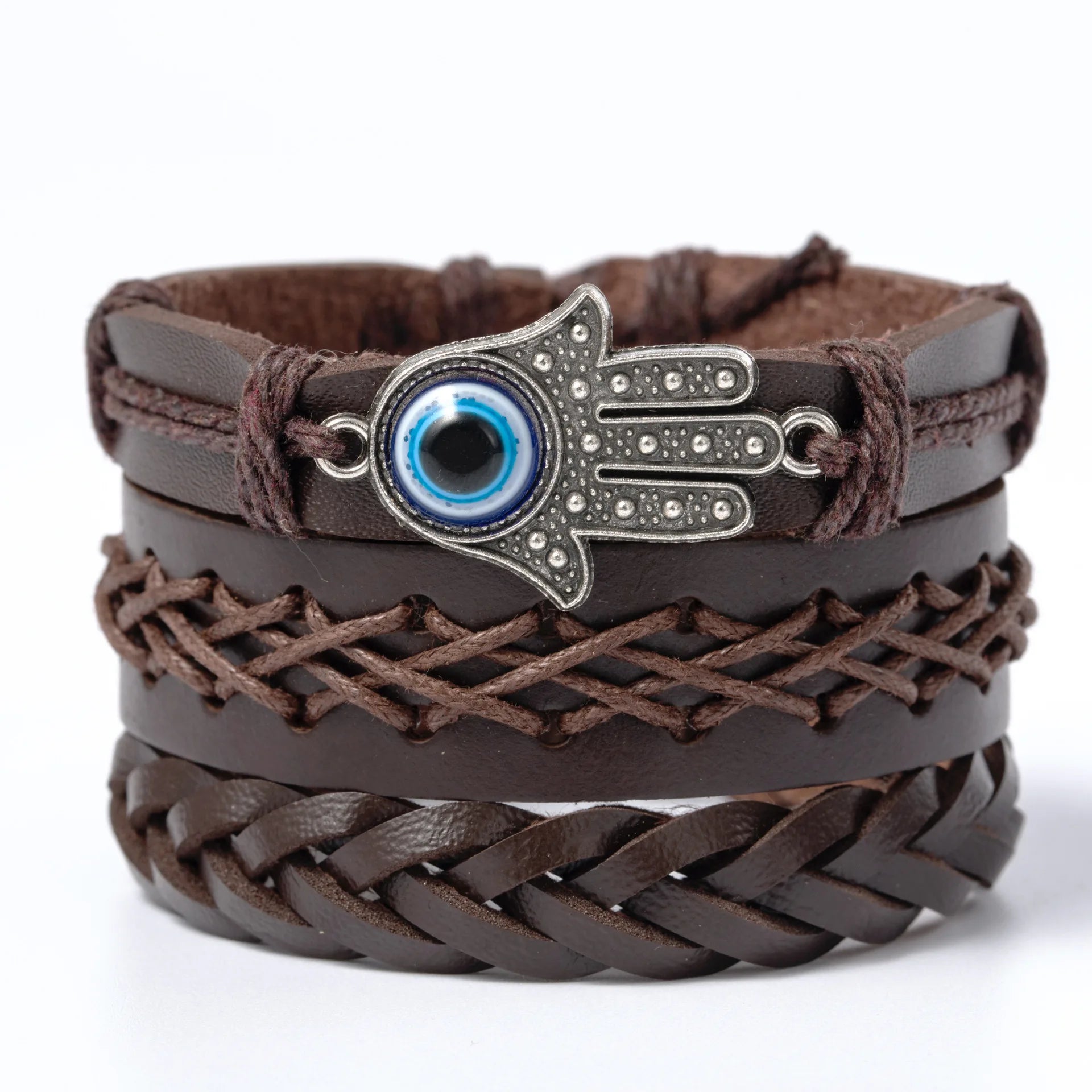 Bracelet Homme Luxe – Set de 4 Bracelets Tressés en Cuir (Style Ethnique Tribal)
