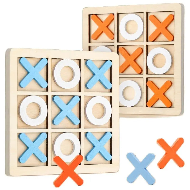 Puzzle d’Échecs Montessori XO – Formes Géométriques 3D – Jeu Éducatif en Bois (3+)