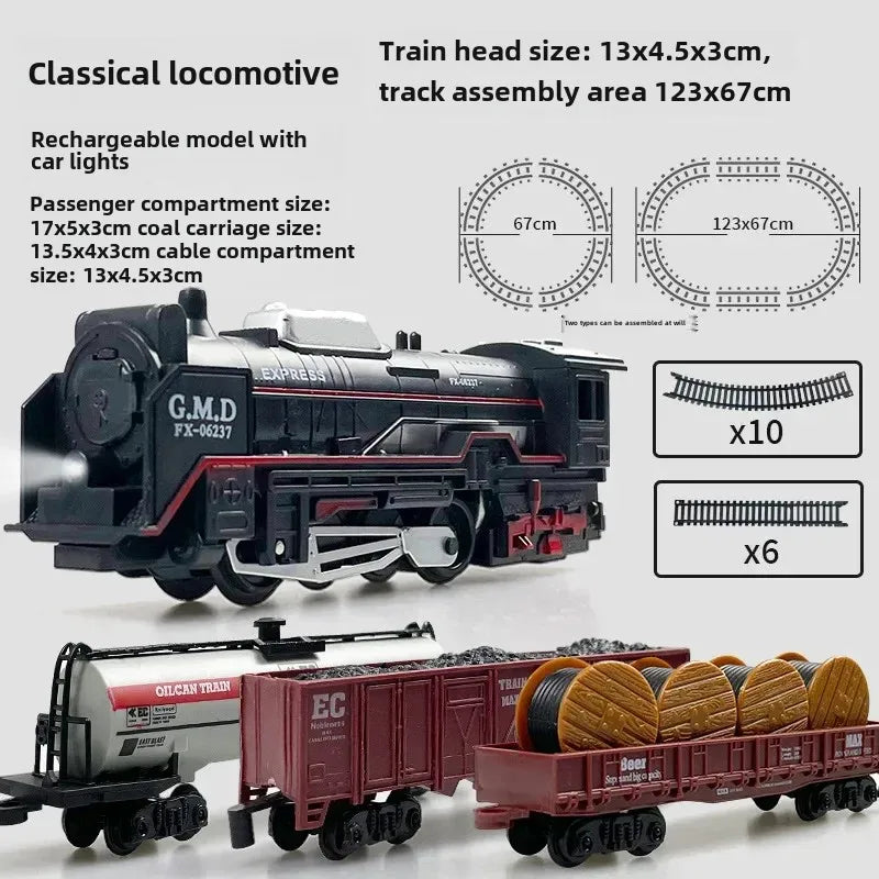 Train Électrique Classique – Pistes Lumineuses & Modèle de Noël (Ensemble Rechargeable)