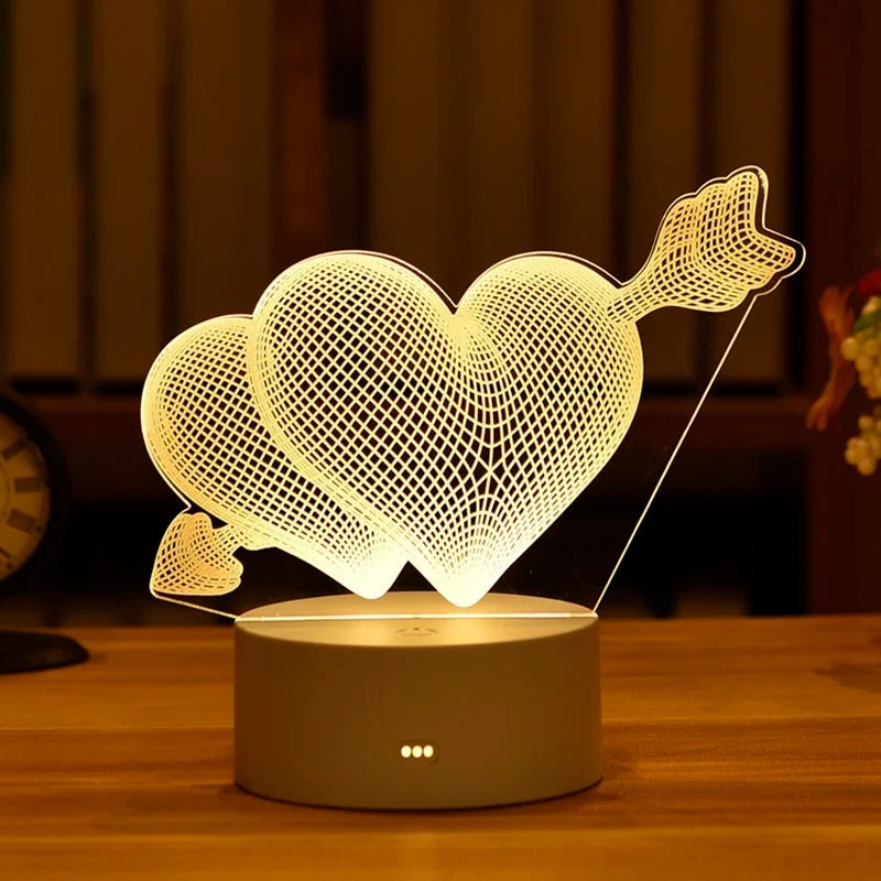 Lampe LED Acrylique 3D – Love Romantic & Ambiance Douce