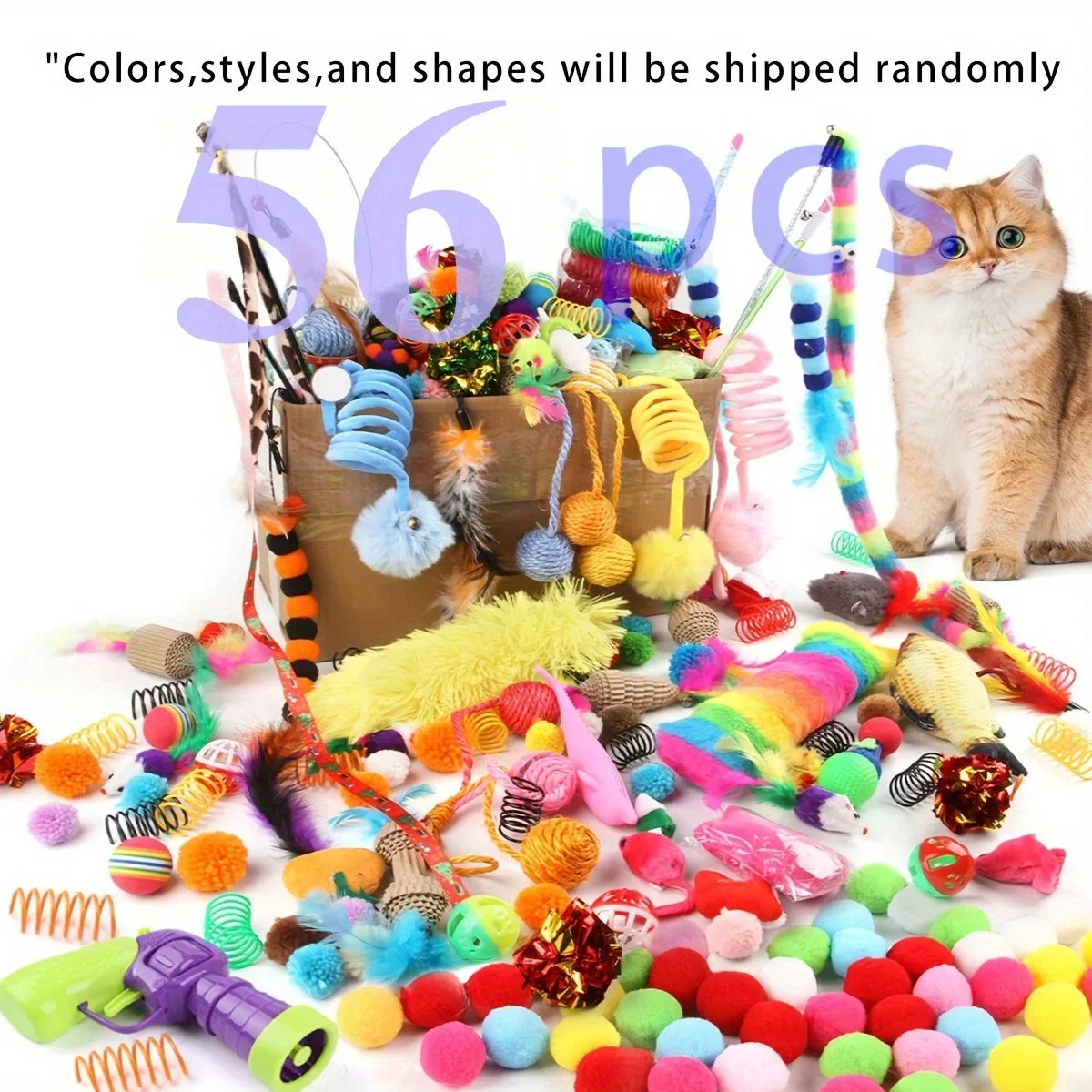 Lot de jouets pour chat — assortiment plastique et peluche