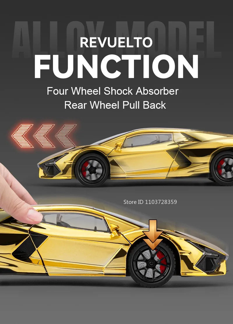 REVUELTO – Supercar Miniature 1:24 en Alliage | Son & Lumière | Portes Ouvrantes