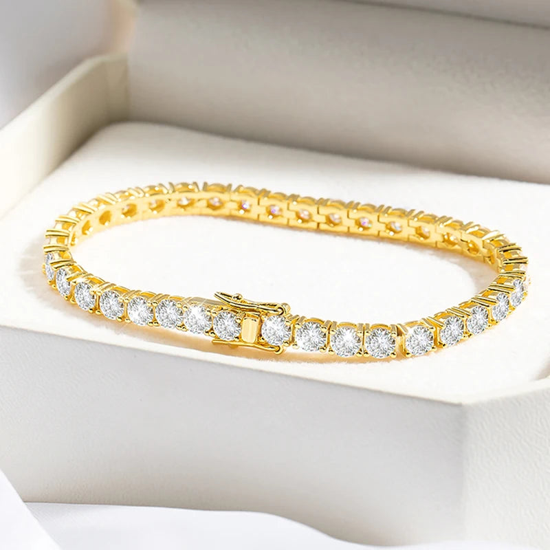 Bracelet de Tennis Moissanite S925 – Luxe Étincelant Plaqué Or 18K