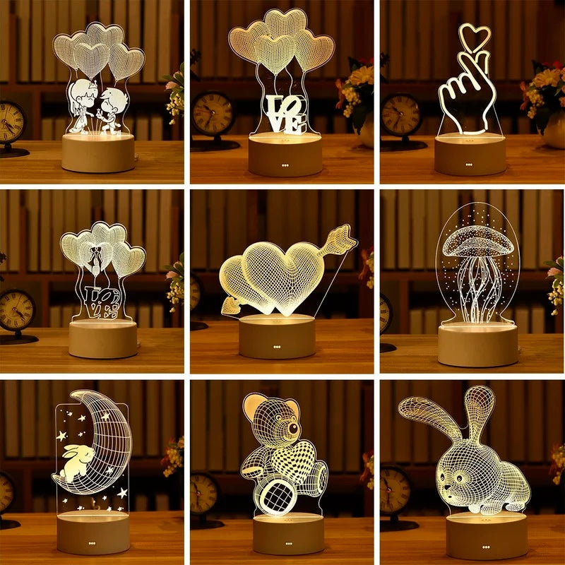 Lampe LED Acrylique 3D – Love Romantic & Ambiance Douce