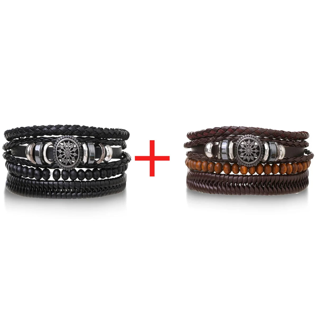 Bracelet Homme Luxe – Set de 4 Bracelets Tressés en Cuir (Style Ethnique Tribal)