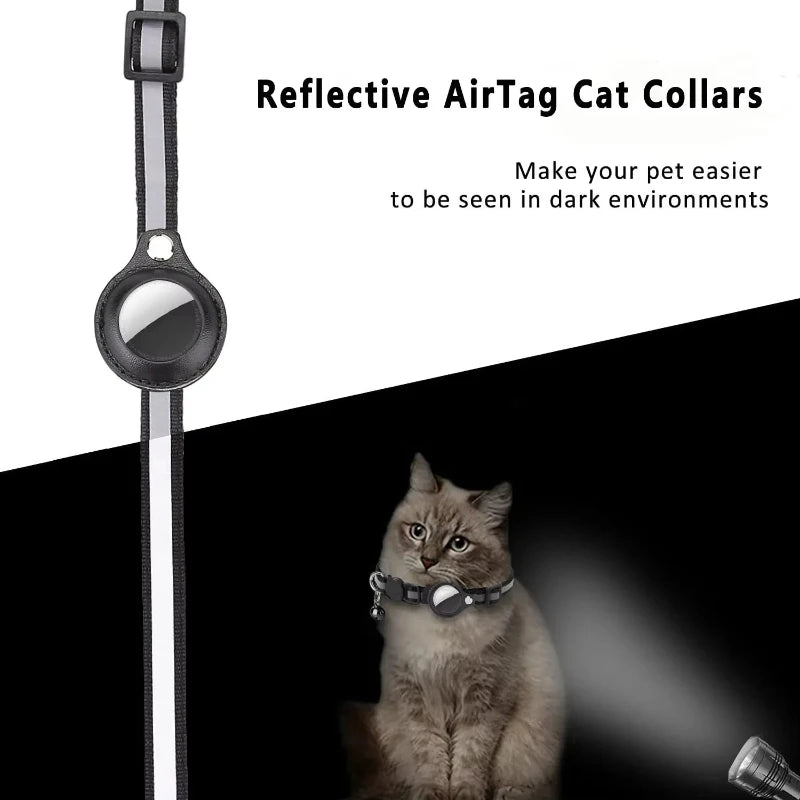 Collier chat support AirTag étanche avec grelot — réfléchissant