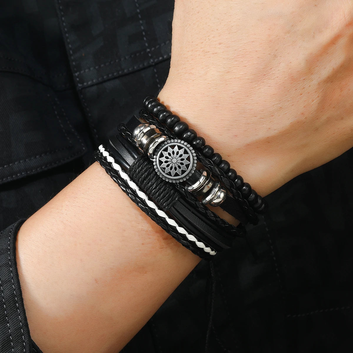 Bracelet Homme Luxe – Set de 4 Bracelets Tressés en Cuir (Style Ethnique Tribal)